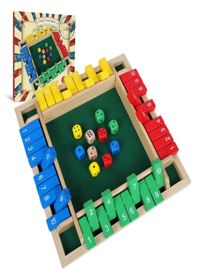 GOTHINK 1-4 Player Shut The Box Dice Game, 11.5-inch Wooden Board Table Math Game with 10 Dices - Math & Decision Skills for Adults/Kids, Perfect for Home Class Parties & Pubs - Classic Tabletop Fun - Image 1